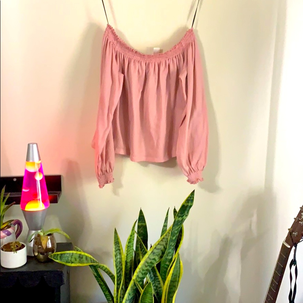 L H&M Divided Off the Shoulder Pink Top